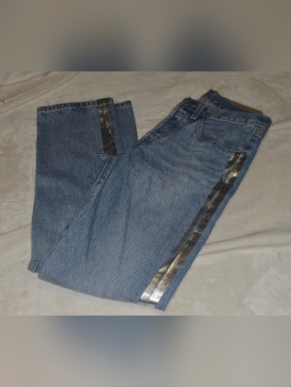 Levi's 501 Blue Women's Straight-Leg Jeans with Metallic Side Stripe